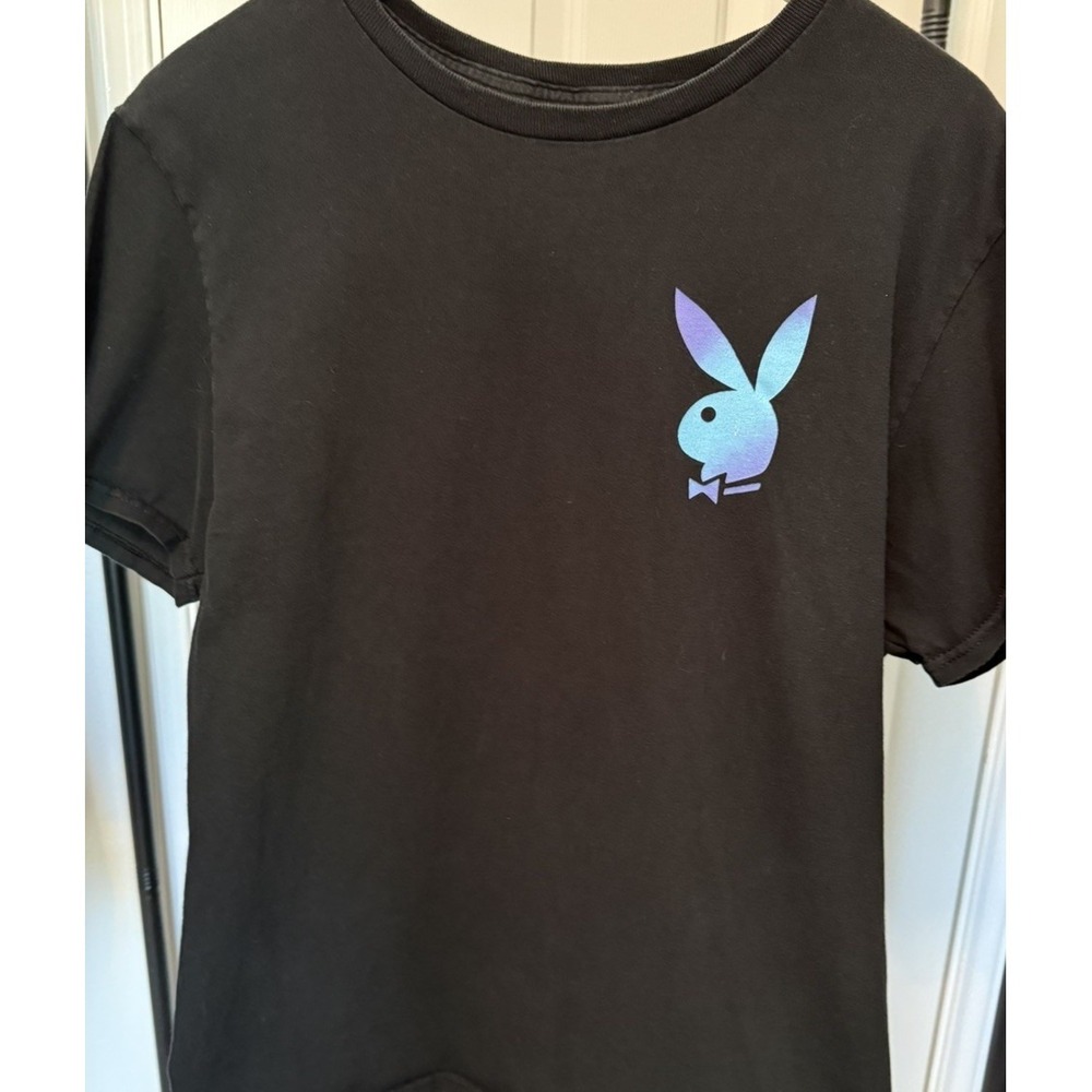 Playboy Mens Iridescent Logo Graphic T-Shirt‎ Black Short Sleeve Large L Tee